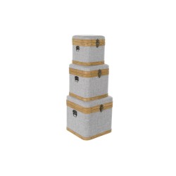 Juego de Cajas Decorativas DKD Home Decor Gris Madera Poliéster (3 pcs)