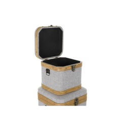 Juego de Cajas Decorativas DKD Home Decor Gris Madera Poliéster (3 pcs)