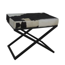 Butaca Pie de Cama DKD Home Decor Blanco Negro Vaca Metal 60 x 40 x 50 cm