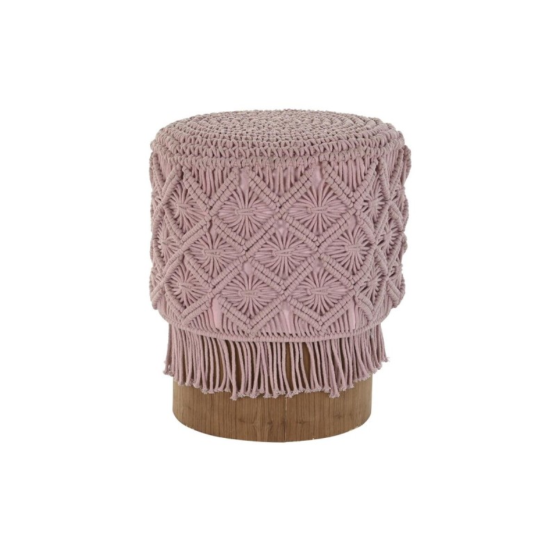 Reposapiés DKD Home Decor 43 x 43 x 51 cm Madera Marrón Rosa claro Macramé Boho