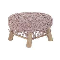 Reposapiés DKD Home Decor 48 x 48 x 30 cm Natural Madera Marrón Rosa claro Macramé Boho