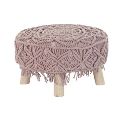 Reposapiés DKD Home Decor Natural Rosa claro Madera Boho Macramé 53 x 53 x 31 cm