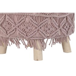 Reposapiés DKD Home Decor Natural Rosa claro Madera Boho Macramé 53 x 53 x 31 cm