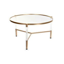 Mesa de Centro DKD Home Decor Glamour Transparente Dorado Acrílico Metal 87 x 87 x 50 cm