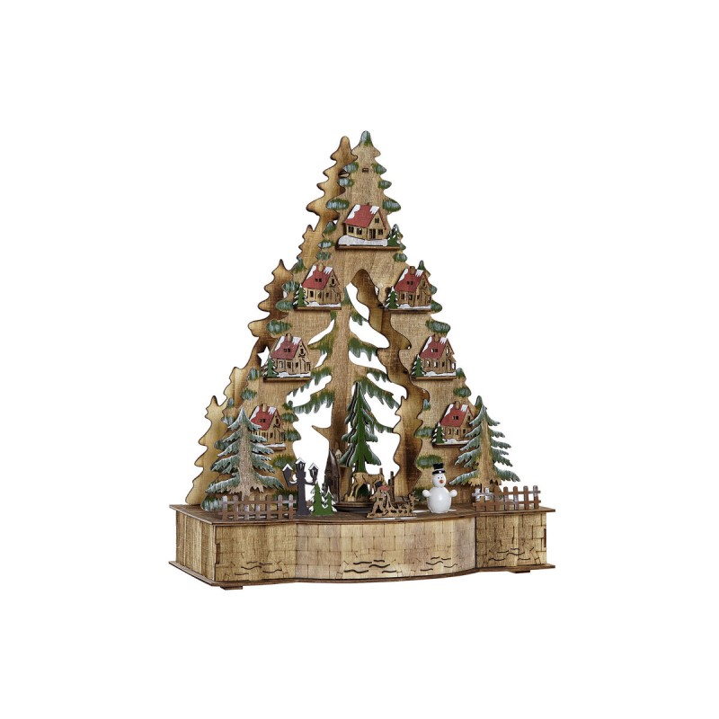 Adorno Navideño DKD Home Decor Verde Natural Madera Árbol Casas 30 x 15 x 37 cm (3 Unidades)