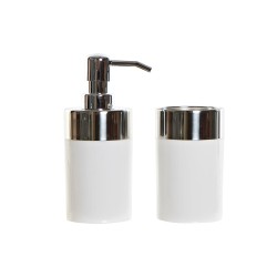 Set de Baño DKD Home Decor Blanco Plateado Aluminio Poliestireno 6,6 x 6,6 x 16,2 cm