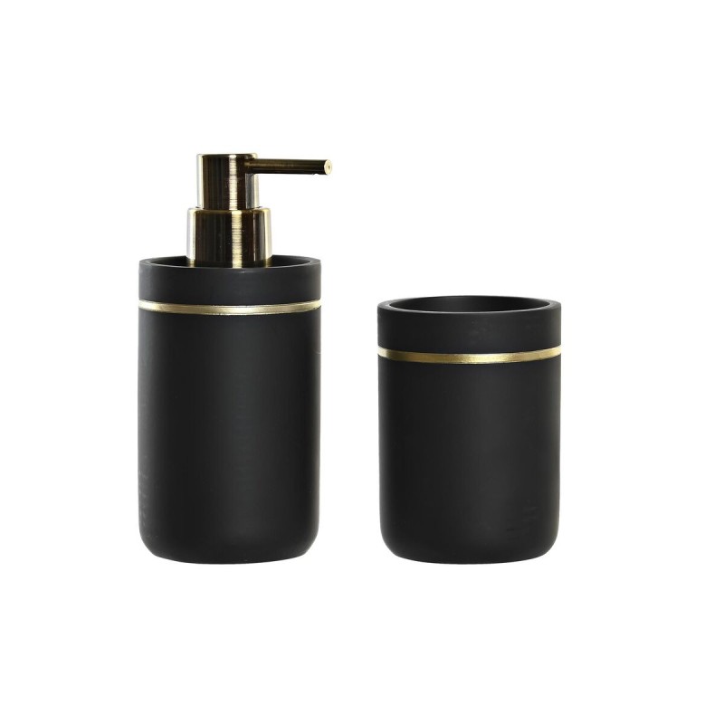 Set de Baño DKD Home Decor Negro Dorado Resina 7 x 7 x 17 cm