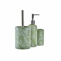 Set de Baño DKD Home Decor Verde Plateado Polipropileno Dolomita Tropical Hoja de planta 9,5 x 9,5 x 37 cm