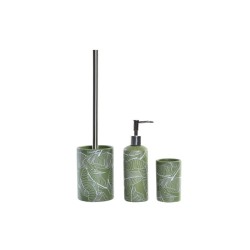 Set de Baño DKD Home Decor Verde Plateado Polipropileno Dolomita Tropical Hoja de planta 9,5 x 9,5 x 37 cm