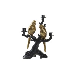 Candelabro DKD Home Decor Negro Dorado Resina Loro Tropical 22,5 x 13 x 29,5 cm