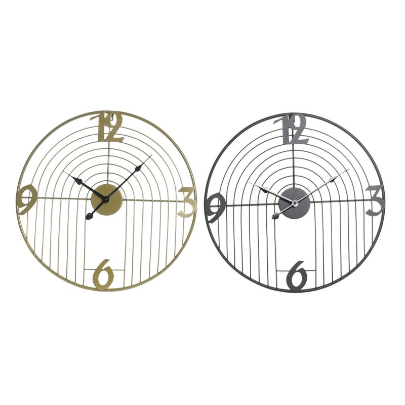 Reloj de Pared DKD Home Decor Negro Dorado Metal Moderno 45 x 3 x 45 cm (2 Unidades)