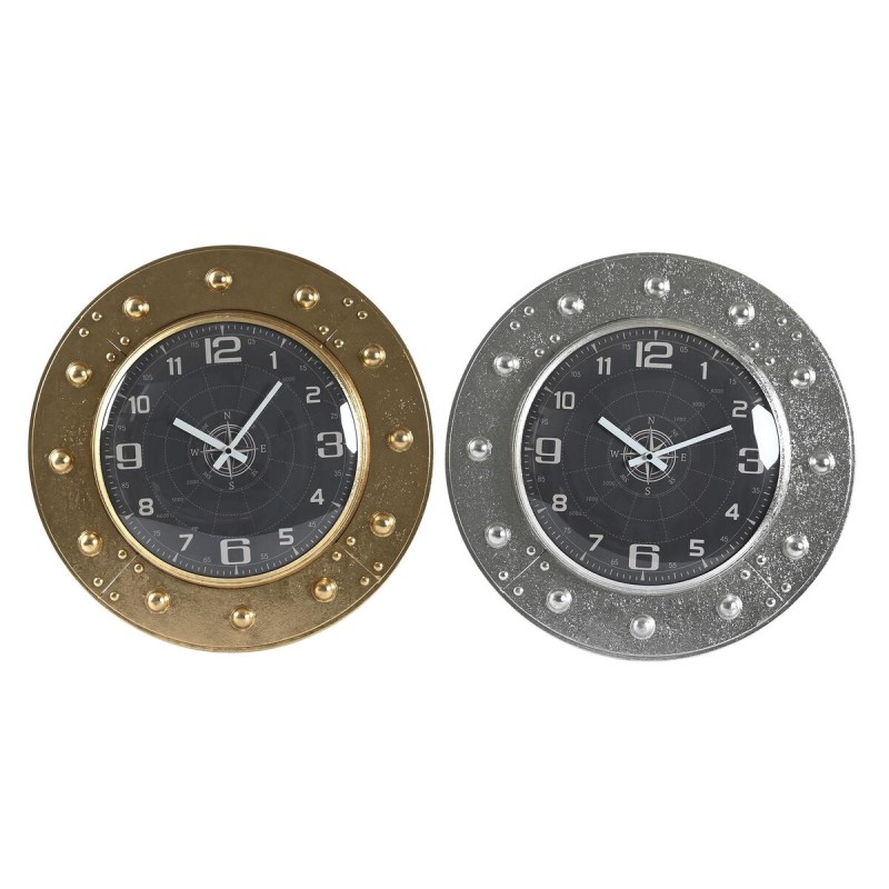 Reloj de Pared DKD Home Decor 48,5 x 6 x 48,5 cm Cristal Plateado Negro Dorado Hierro (2 Unidades)