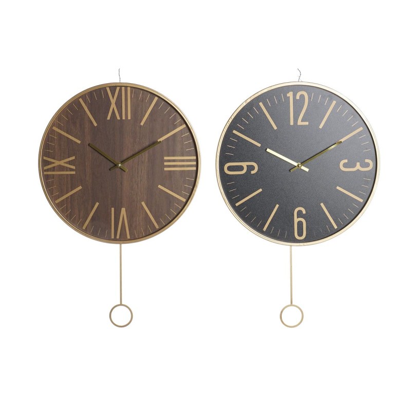 Reloj de Pared DKD Home Decor 40 x 4 x 40 cm Negro Marrón Hierro Péndulo Madera MDF (2 Unidades)