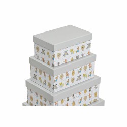 Set de Cajas Organizadoras Apilables DKD Home Decor Gris Mascotas Cartón (43,5 x 33,5 x 15,5 cm)