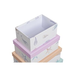 Set de Cajas Organizadoras Apilables DKD Home Decor Marino Cartón (43,5 x 33,5 x 15,5 cm)