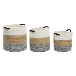 Juego de Cestas DKD Home Decor Beige Negro Fibra natural 40 x 40 x 40 cm