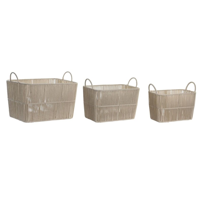 Juego de Cestas DKD Home Decor Beige Metal 39 x 29 x 31 cm 3 Piezas