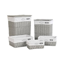 Juego de Cestos DKD Home Decor Gris Mimbre 44 x 34 x 56 cm (5 Piezas)