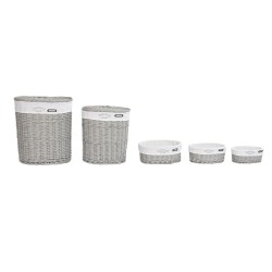 Juego de Cestos DKD Home Decor Blanco Gris Mimbre 51 x 37 x 56 cm 52 x 38 x 57 cm (5 Piezas)