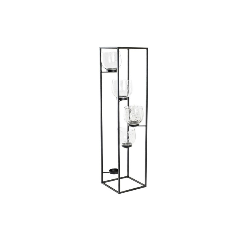 Portavelas DKD Home Decor Cristal Negro Transparente 18 x 18 x 76 cm Hierro