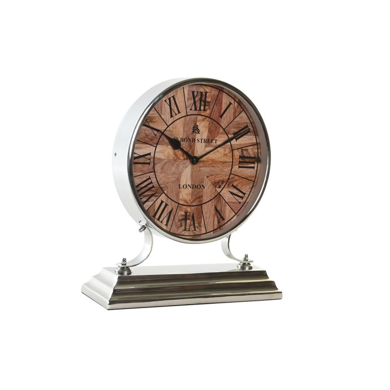 Reloj de Mesa DKD Home Decor 30 x 9,5 x 33 cm Natural Plateado Aluminio Madera de mango Tradicional