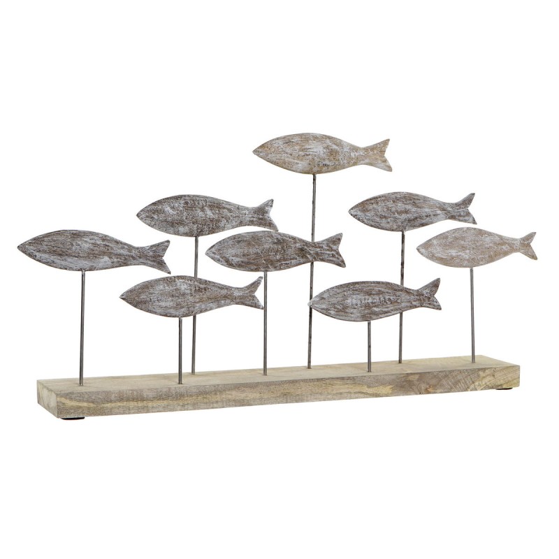 Figura Decorativa DKD Home Decor Natural Marrón Blanco Hierro Madera de mango Marinero Peces (65 x 9 x 31 cm)