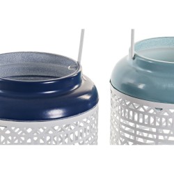 Portavelas DKD Home Decor Azul cielo Azul marino Metal 15 x 15 x 24,5 cm (2 Unidades)