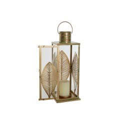 Farol DKD Home Decor Dorado Metal 16,5 x 16,5 x 50 cm Hoja de planta