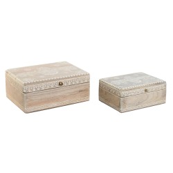 Caja-Joyero DKD Home Decor 25,5 x 20 x 10,5 cm Natural Madera de mango (2 Unidades)