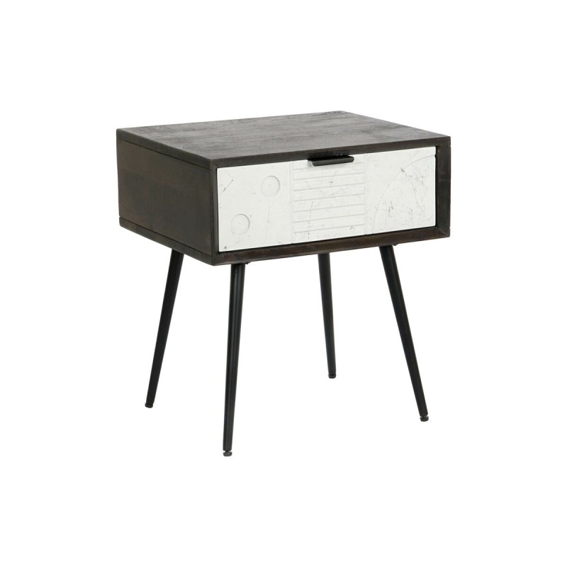 Mesita de Noche DKD Home Decor 45 x 38 x 50 cm Negro Metal Blanco Madera de mango Wengue