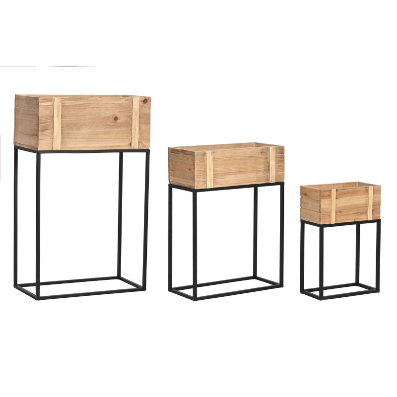 Set de Maceteros DKD Home Decor 50 x 24 x 80 cm Natural Negro Metal Madera