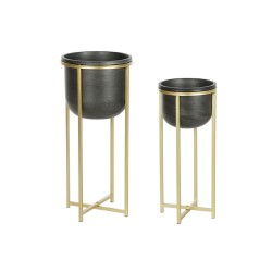 Set de Maceteros DKD Home Decor 28,5 x 28,5 x 65,5 cm 28 x 28 x 65 cm Negro Dorado Metal