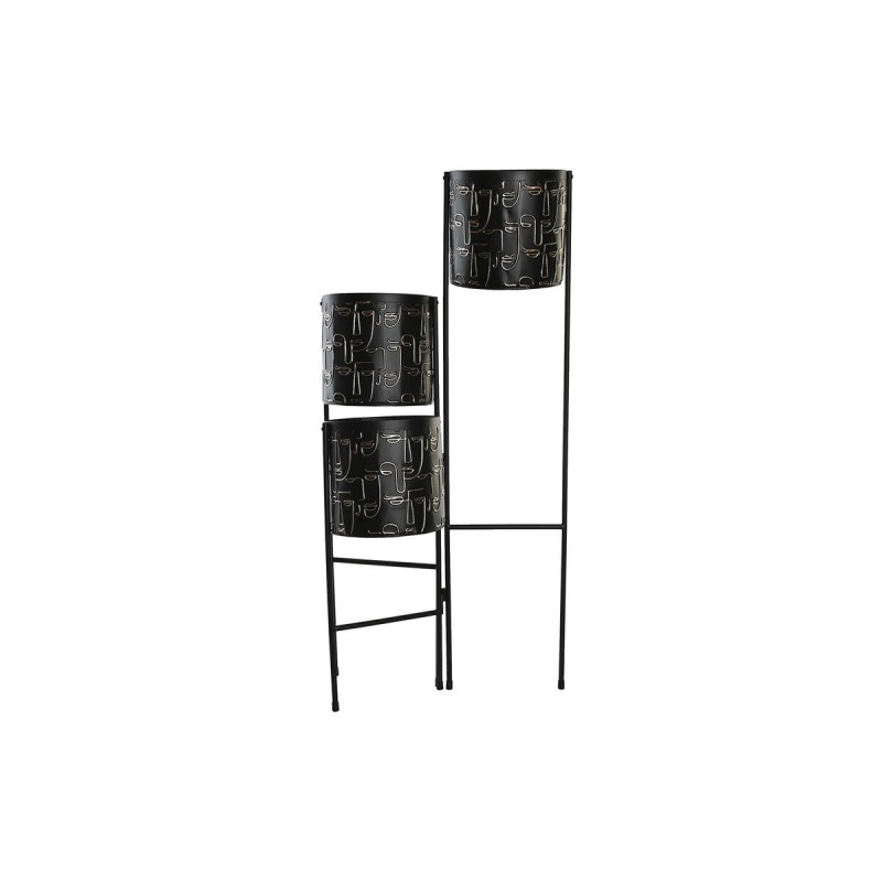 Macetero DKD Home Decor Negro Dorado Metal Cara 22 x 22 x 93 cm