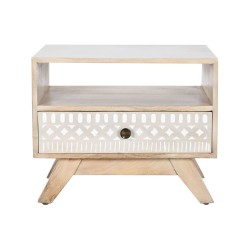 Mesita de Noche DKD Home Decor Blanco Natural Madera de mango 55 x 35 x 45 cm