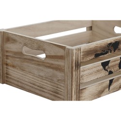 Juego de Cajas Decorativas Home ESPRIT Marrón Negro Madera de Paulonia Mapamundi 39 x 28 x 14,5 cm (5 Piezas)