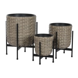 Set de Maceteros Home ESPRIT Metal Polipropileno Ratán 39 x 39 x 49 cm