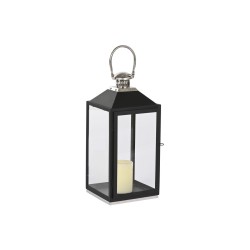 Farol Home ESPRIT Negro Plateado Cristal Acero 18 x 18 x 41 cm (2 Piezas)