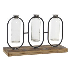 Jarrón DKD Home Decor Negro Natural Metal Cristal Madera de Paulonia 38 x 11,5 x 23 cm (3 Piezas)