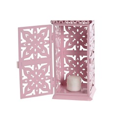 Farol Home ESPRIT Blanco Verde Rosa Hierro Oriental 10 x 10 x 30 cm (4 Unidades)