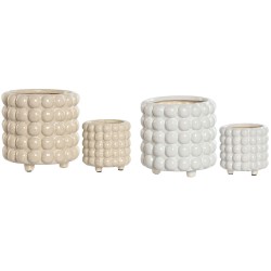 Set de Maceteros Home ESPRIT Blanco Beige Cerámica 16 x 16 x 16 cm (2 Unidades)