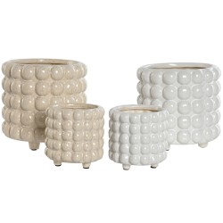 Set de Maceteros Home ESPRIT Blanco Beige Cerámica 16 x 16 x 16 cm (2 Unidades)