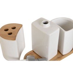 Set de Baño Home ESPRIT Blanco Natural Bambú Dolomita 19,5 x 10 x 19 cm