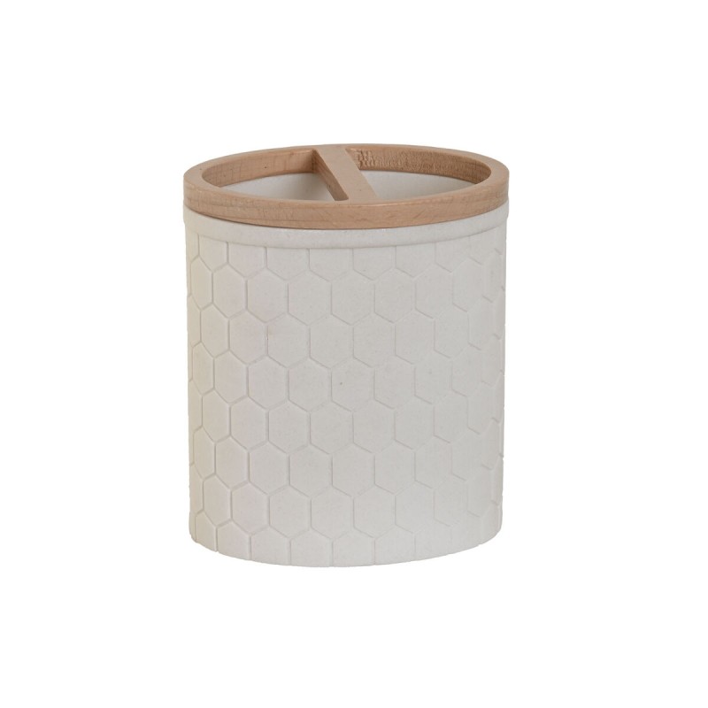 Vaso Home ESPRIT Blanco Natural Resina Bambú 9,5 x 7 x 11 cm