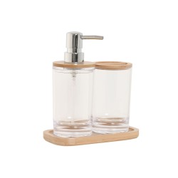 Set de Baño Home ESPRIT Transparente Natural Bambú Aluminio Poliestireno 16 x 9 x 18 cm