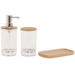 Set de Baño Home ESPRIT Transparente Natural Bambú Aluminio Poliestireno 16 x 9 x 18 cm