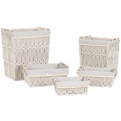 Cesto para la Ropa Sucia Home ESPRIT Blanco Natural Metal Shabby Chic 42 x 32 x 51 cm 5 Piezas