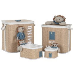 Cesto para la Ropa Sucia Home ESPRIT Verde Natural Infantil 44 x 44 x 45 cm 4 Piezas