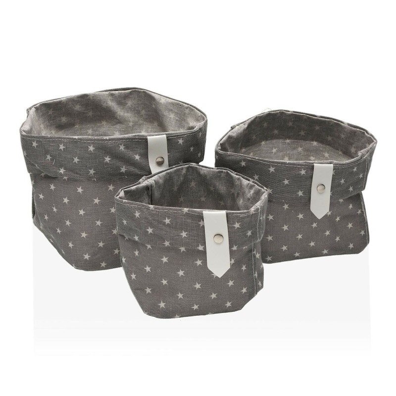 Set de Cajas Organizadoras Apilables Versa Stars Grey Poliéster Textil Fusion 3 Piezas