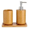 Set de Baño Cuadrados Cerámica Bambú Camel (3 pcs)