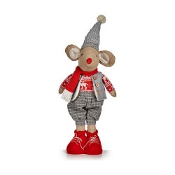 Figura Decorativa Ratón Navidad 48 cm Blanco Rojo Gris Crema